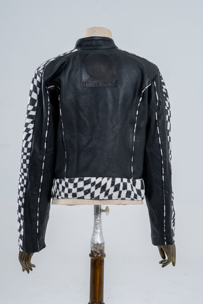Genuine Leather Checkered Racer Jacket