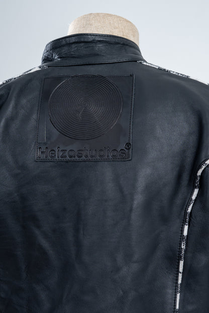 Genuine Leather Checkered Racer Jacket