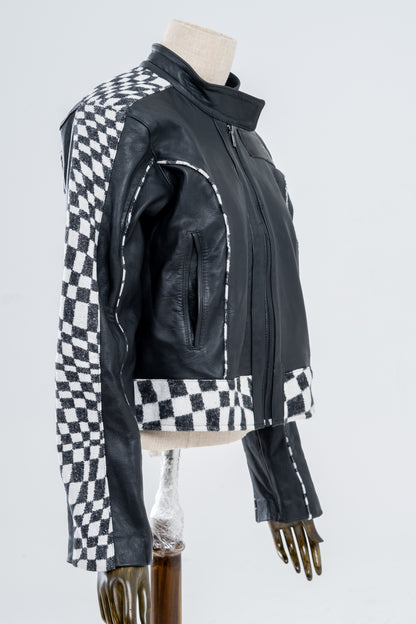 Genuine Leather Checkered Racer Jacket