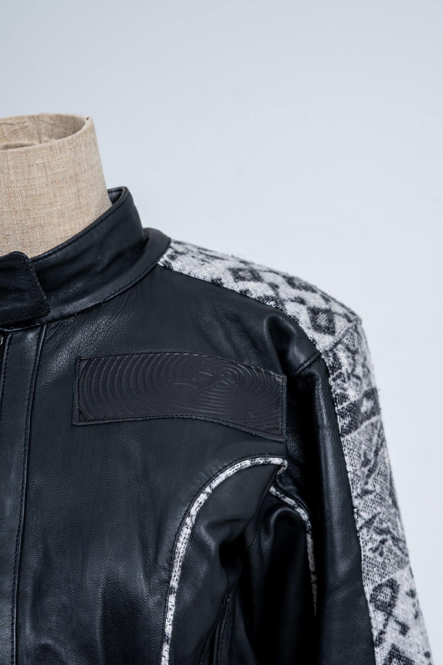 Genuine Leather Gray Patterned Racer Jacket