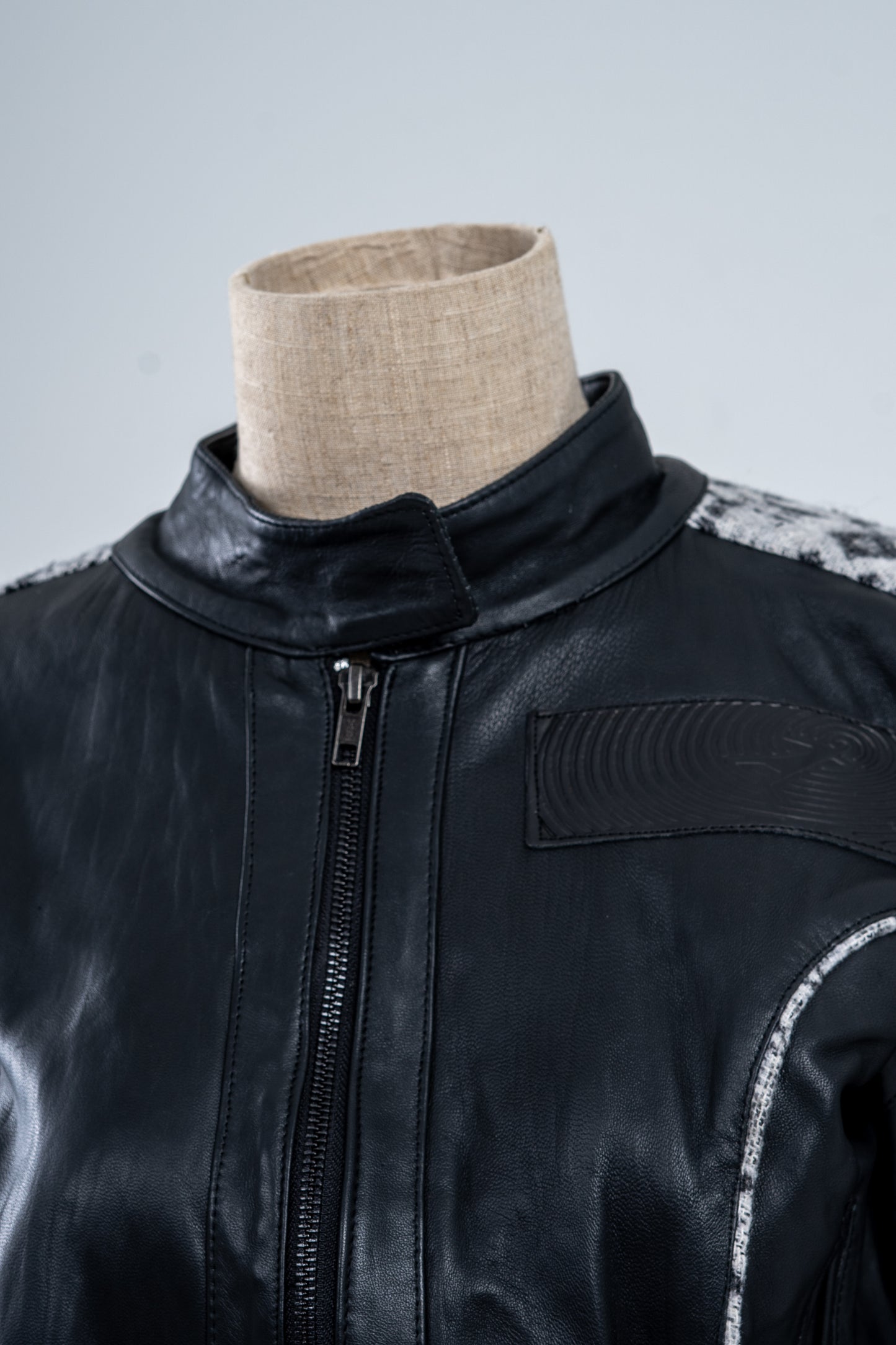 Genuine Leather Gray Patterned Racer Jacket