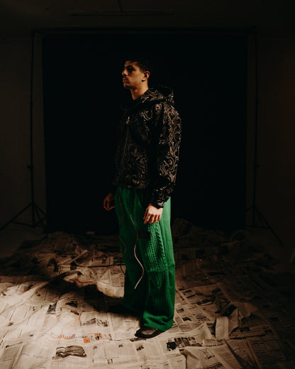 Patterned leather zip-up hoodie