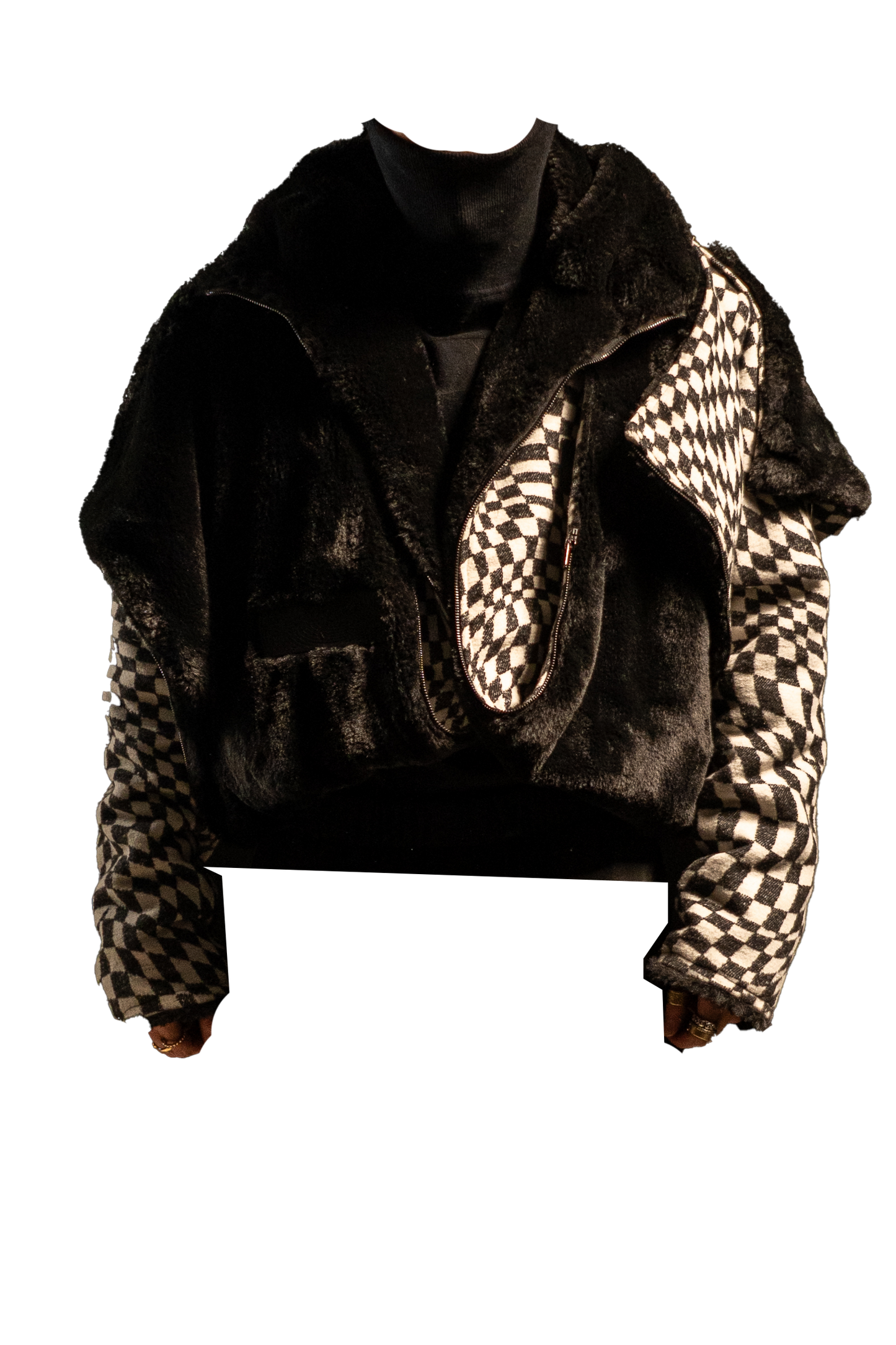 Checkered Rabbit Furr Adjustable Jacket