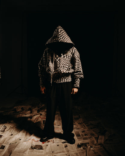 Checkered bands zip-up hoodie