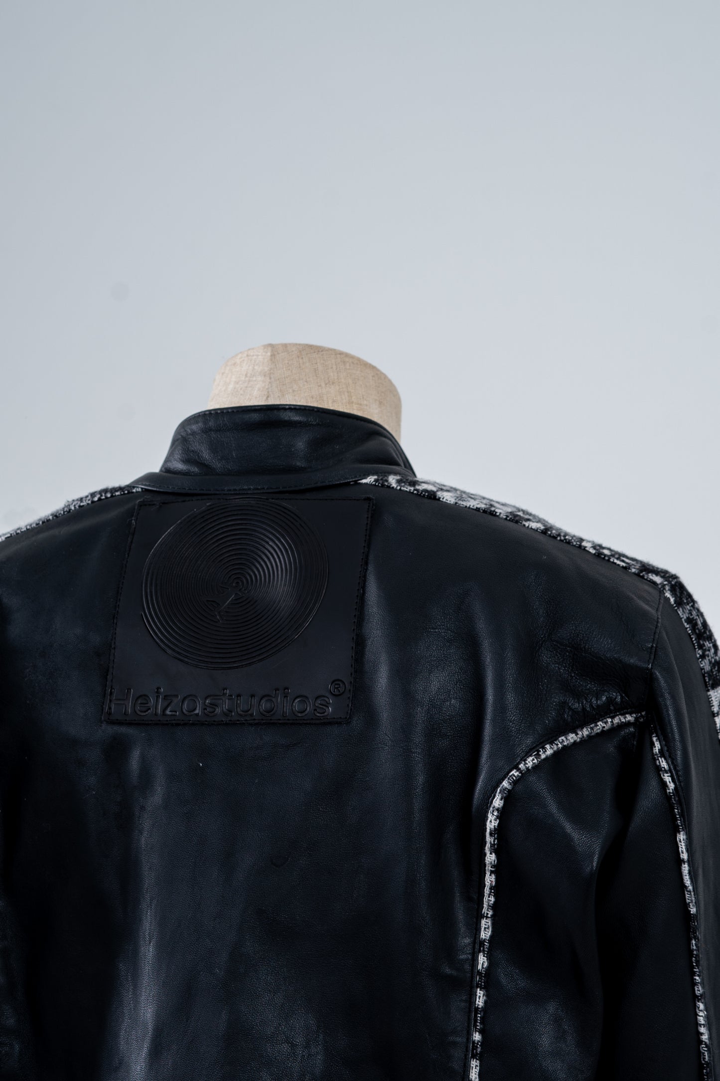 Black Genuine Leather Black Patterned Racer Jacket