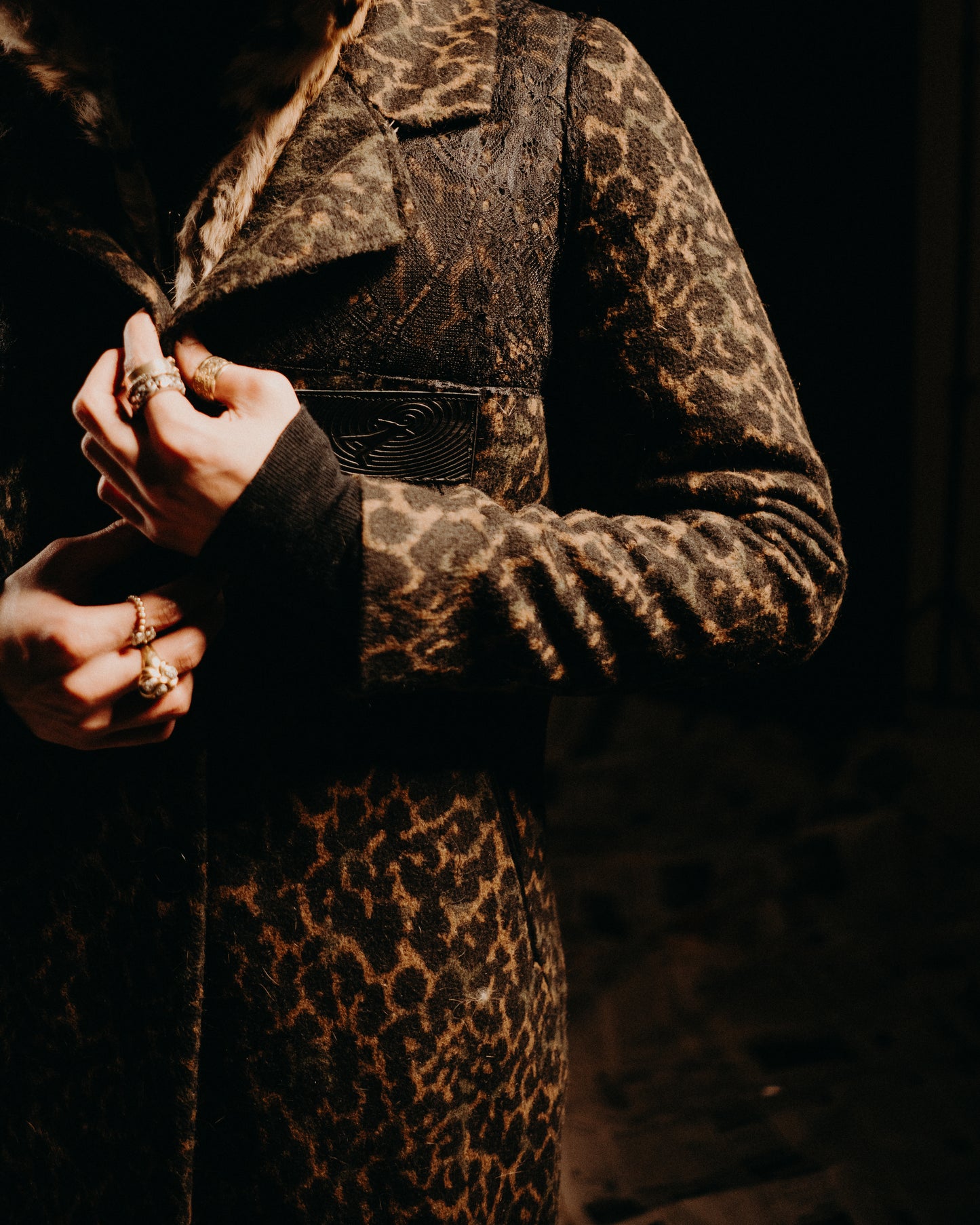 Cheetah print & genuine fur hooded coat