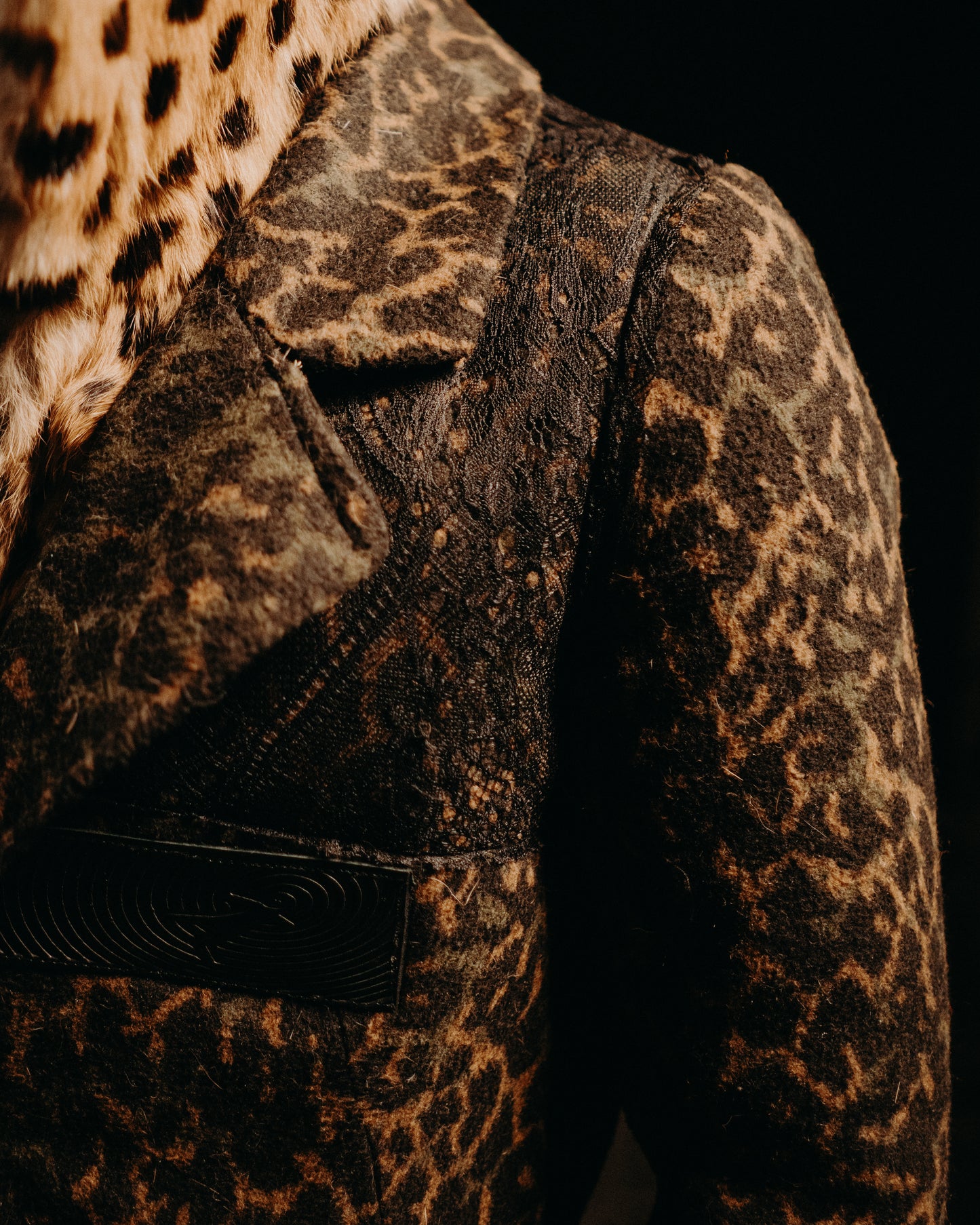 Cheetah print & genuine fur hooded coat