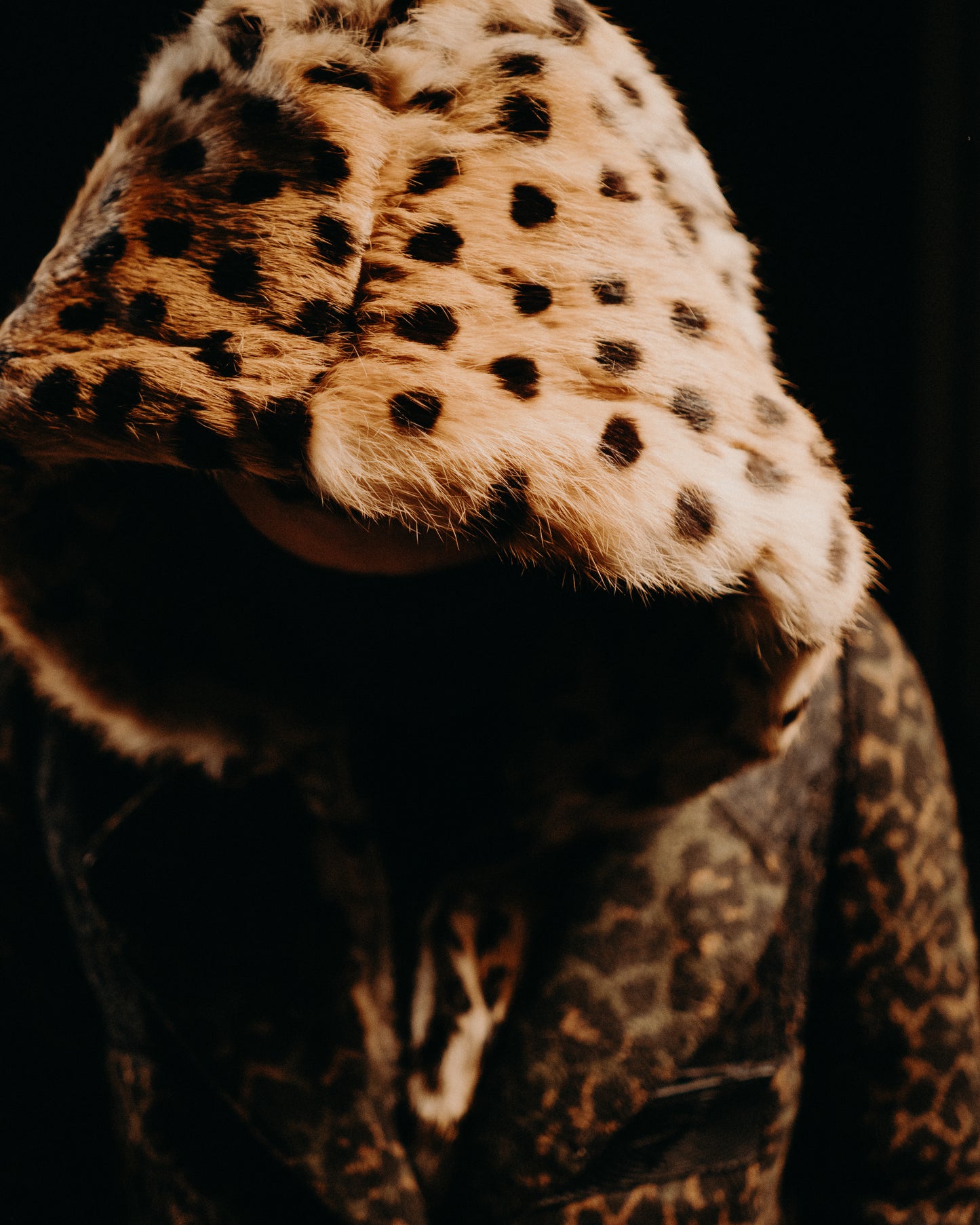 Cheetah print & genuine fur hooded coat