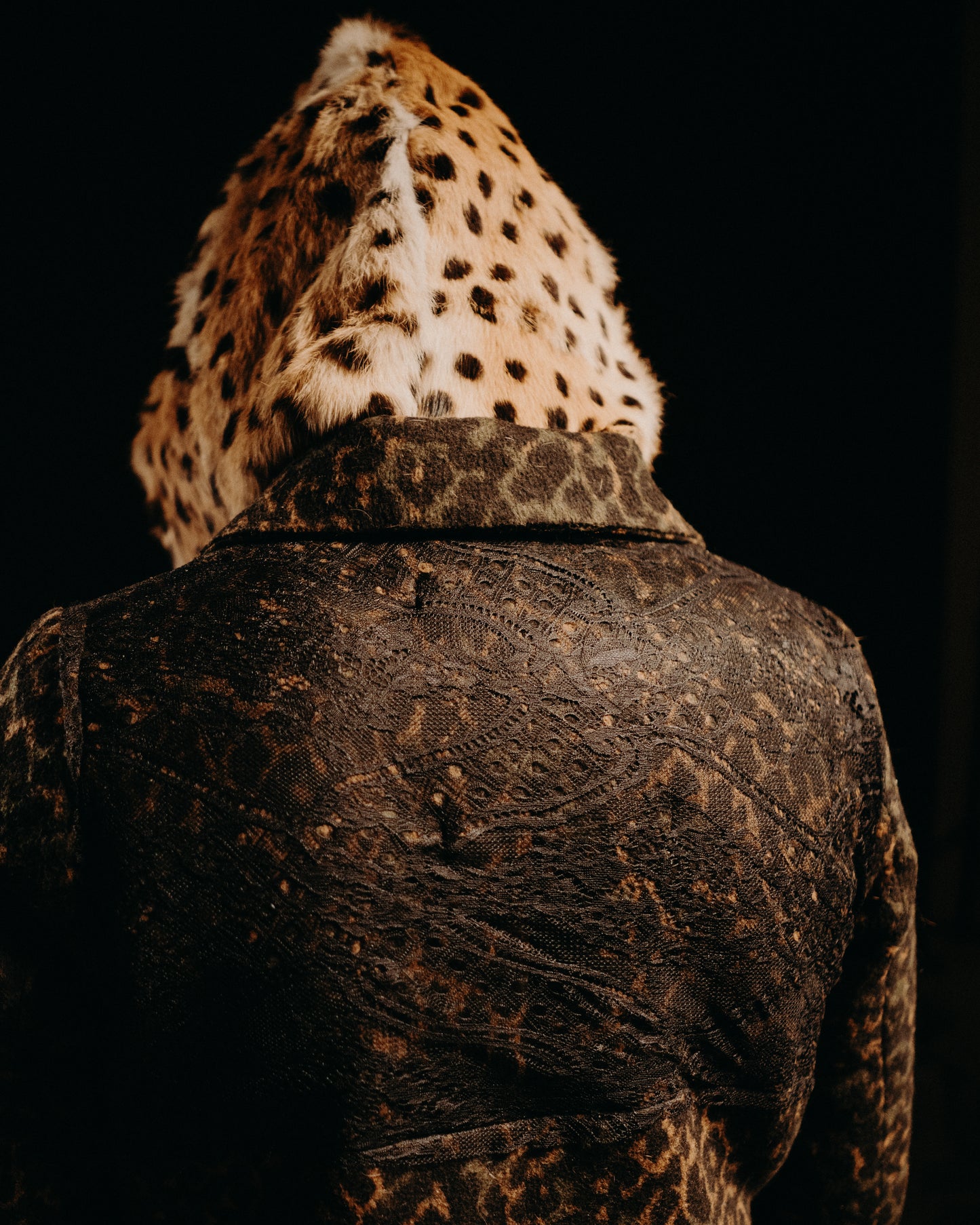 Cheetah print & genuine fur hooded coat