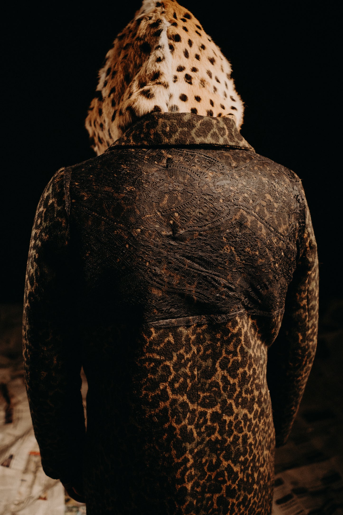 Cheetah print & genuine fur hooded coat