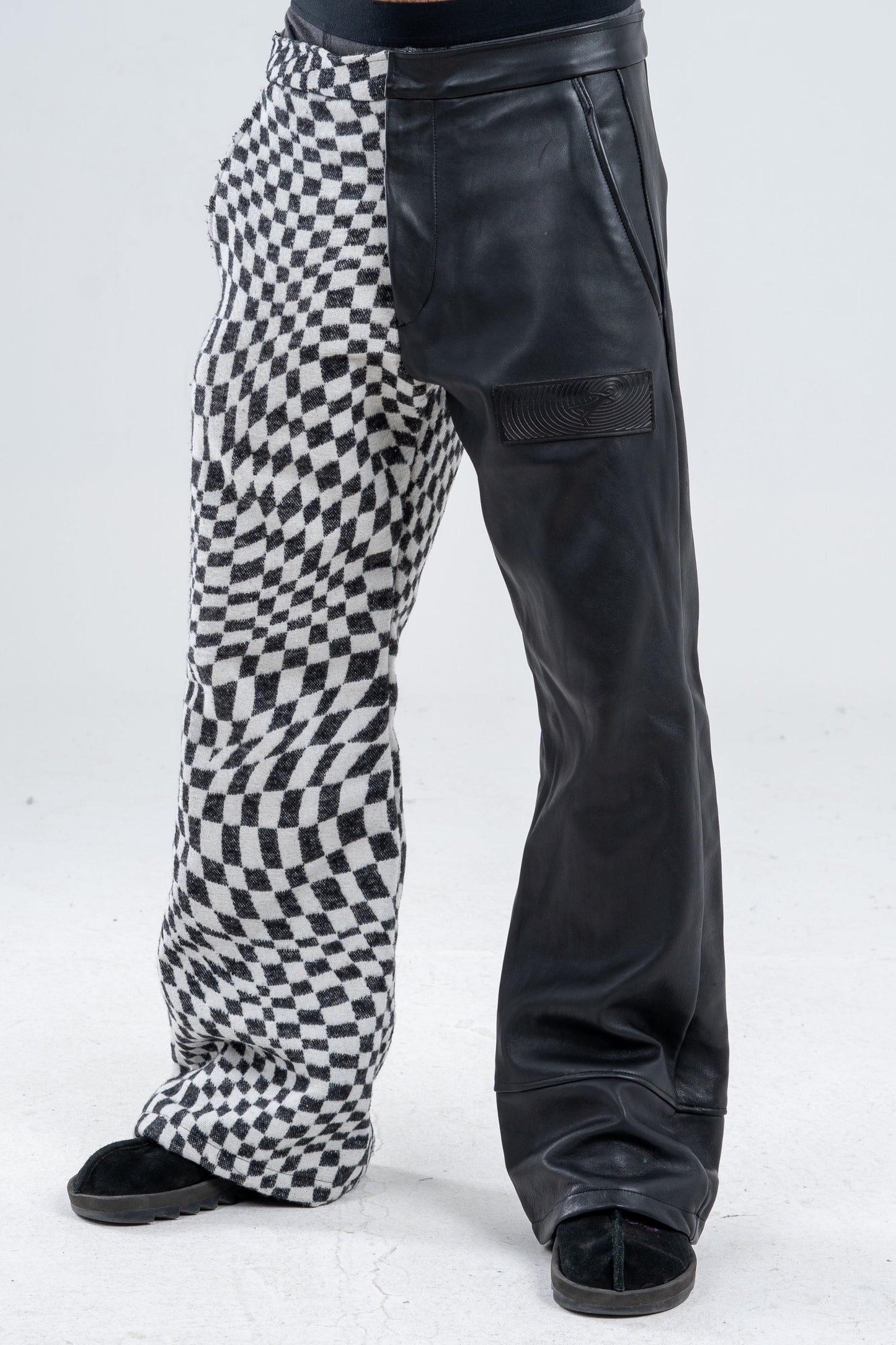 Genuine Leather Checkered Pants