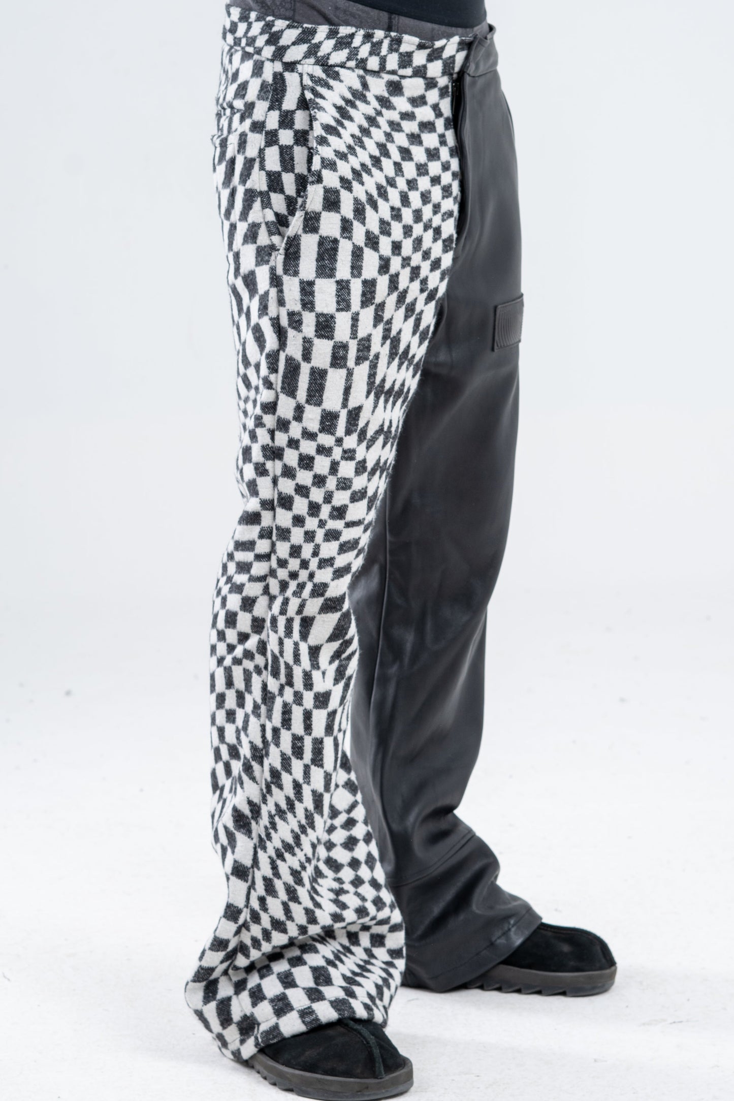 Genuine Leather Checkered Pants