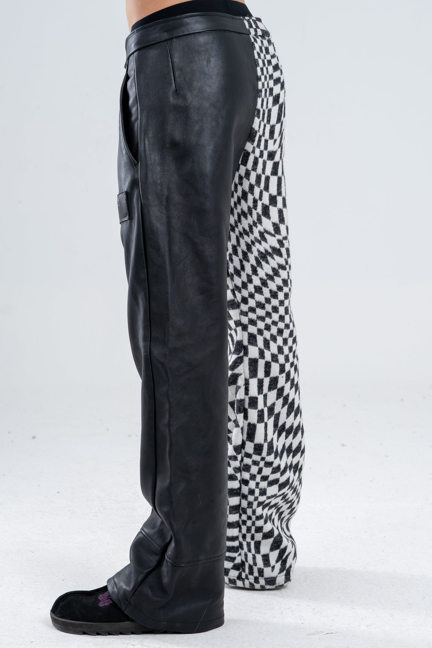 Genuine Leather Checkered Pants