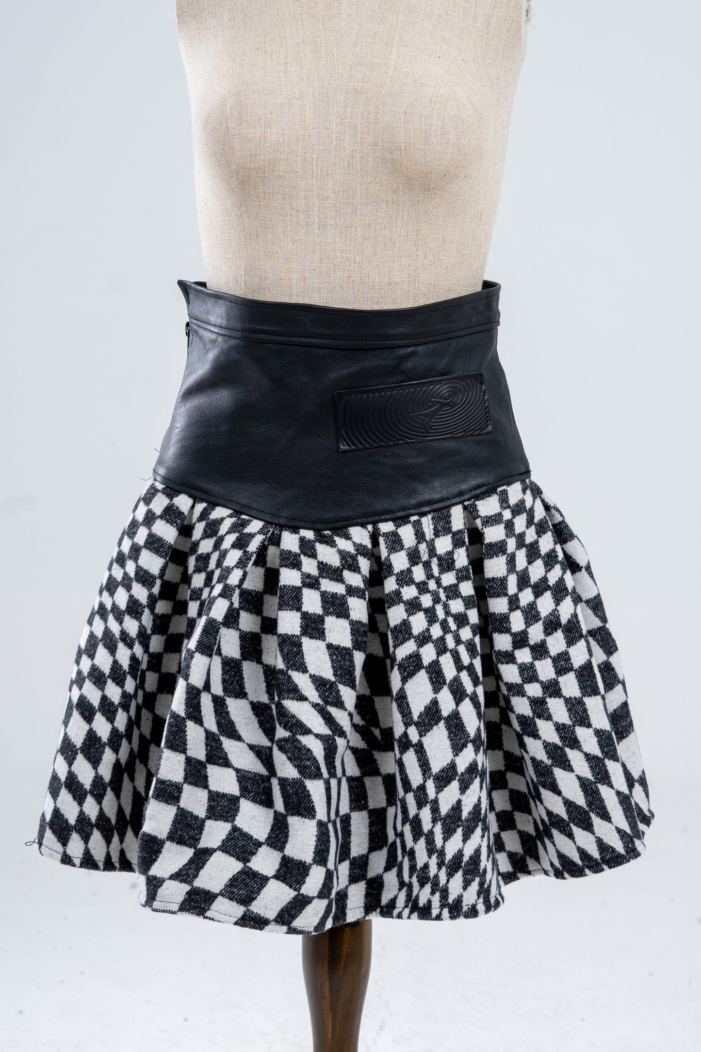 Checkered Genuine Leather Skirt