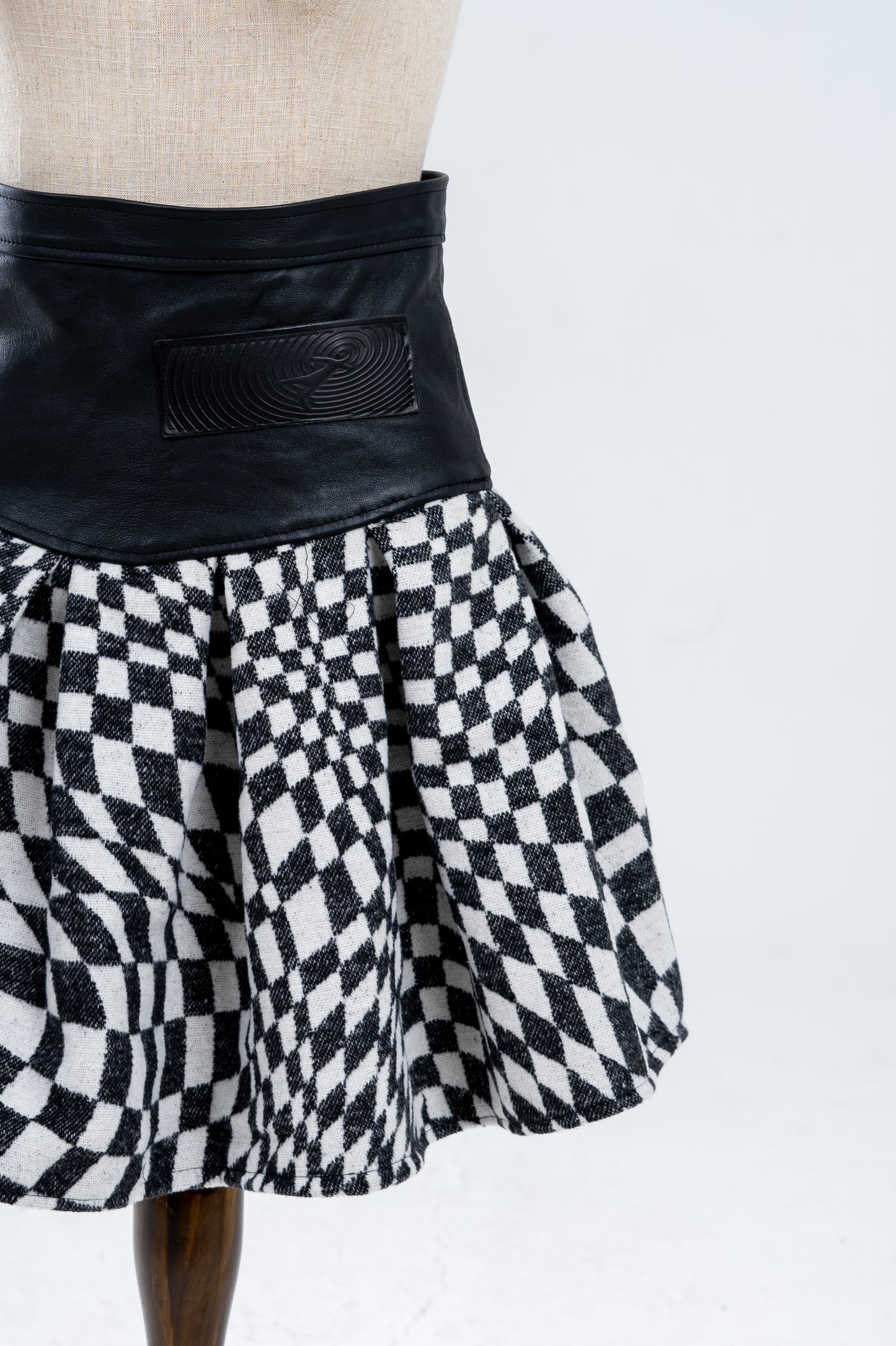 Checkered Genuine Leather Skirt