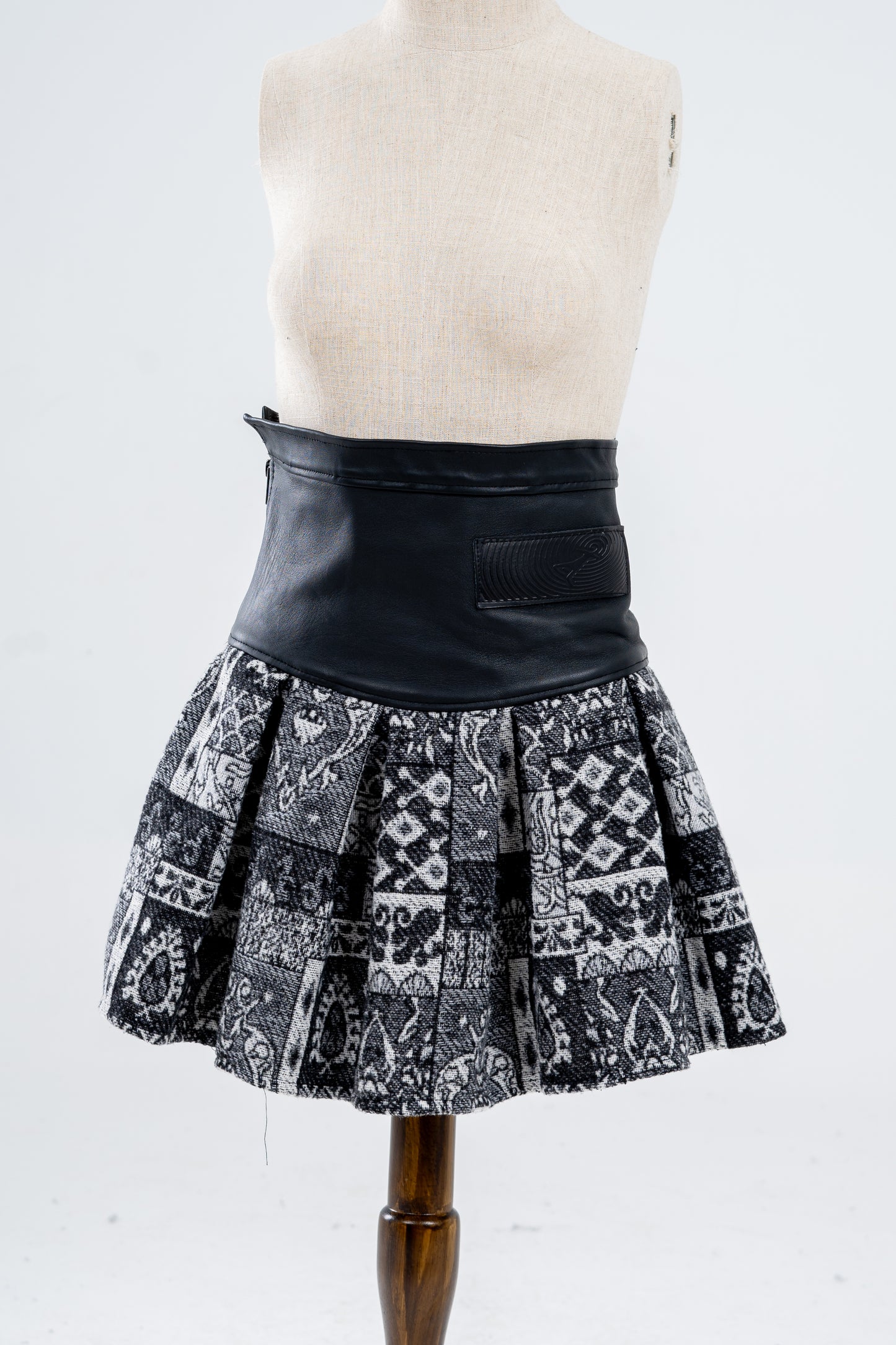 Genuine Leather Pleated High waist Patterned Skirt