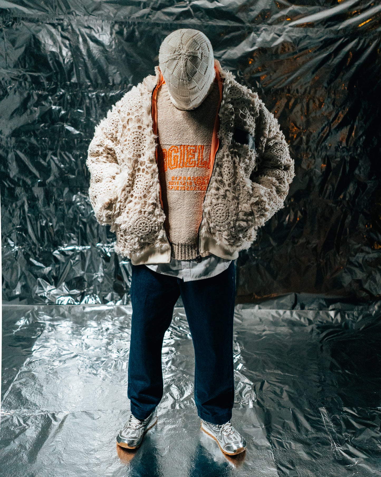 Hand knit Fur Zip-up