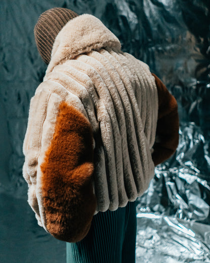 Plaid Beige/checkered wool Fur Half-zip