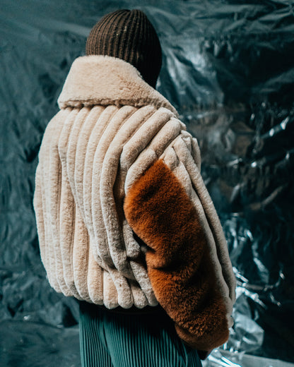 Plaid Beige/checkered wool Fur Half-zip