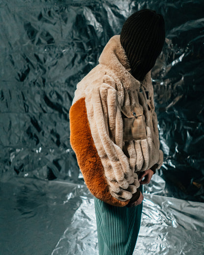 Plaid Beige/checkered wool Fur Half-zip