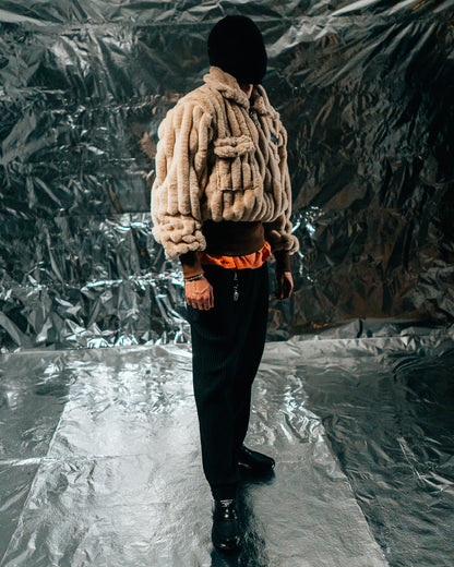 Beige plaid Fur Half-zip