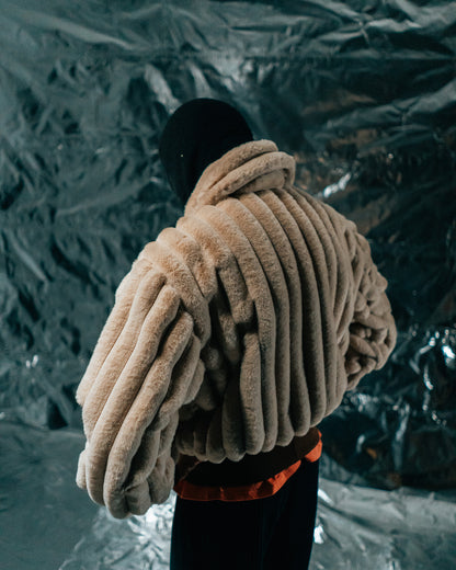Beige plaid Fur Half-zip