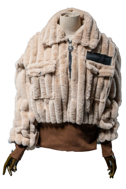 Beige plaid Fur Half-zip