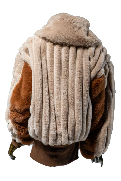 Plaid Beige/checkered wool Fur Half-zip