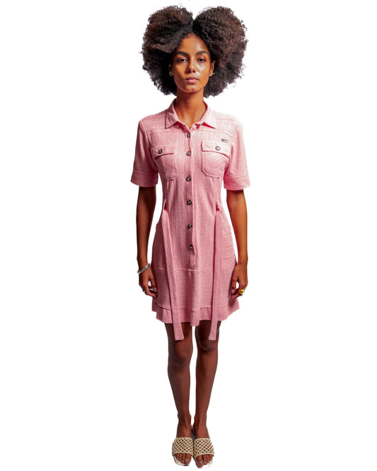 Pink Knitted Collar Dress