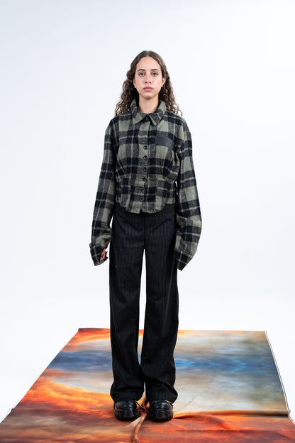 Cropped Green Plaid shirt