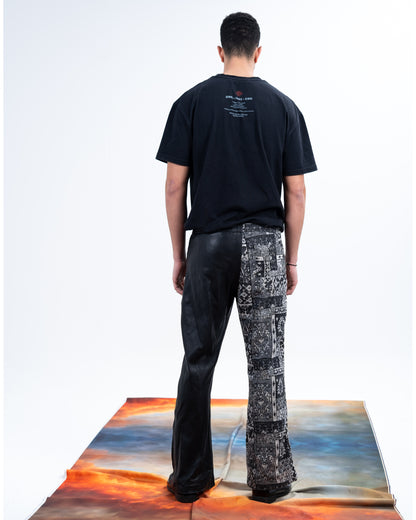 Black Genuine Leather Black Patterned Pants