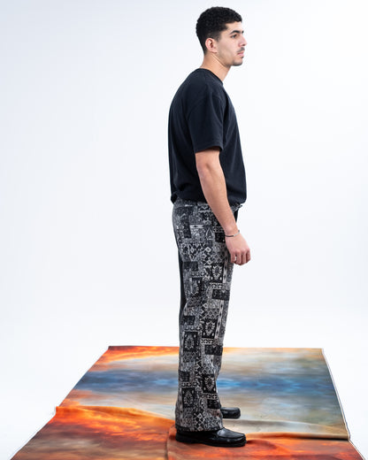 Black Genuine Leather Black Patterned Pants