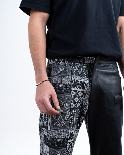 Black Genuine Leather Black Patterned Pants