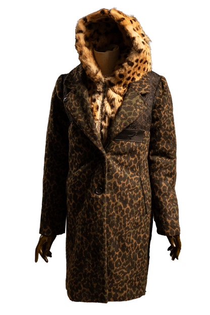 Cheetah print & genuine fur hooded coat