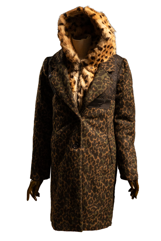 Cheetah print & genuine fur hooded coat