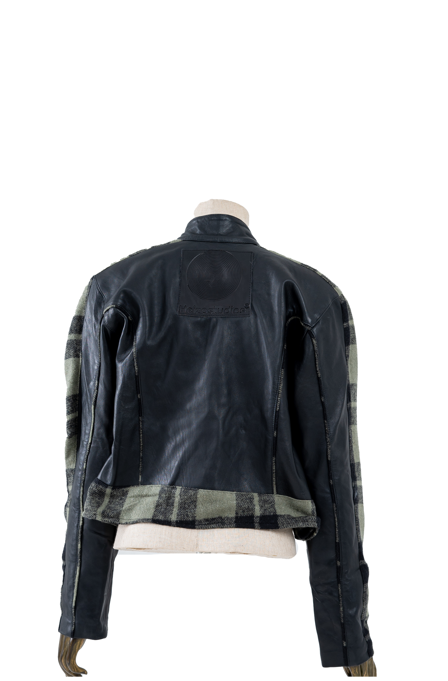 Genuine leather Jacket With Plaid Green Pattern