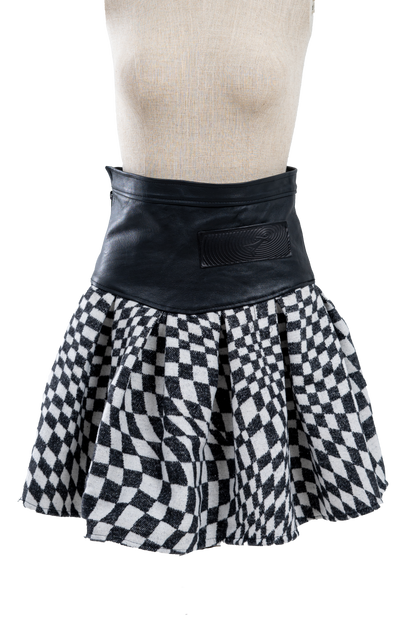 Checkered Genuine Leather Skirt