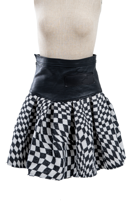 Checkered Genuine Leather Skirt