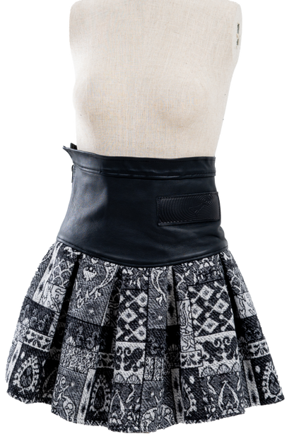 Genuine Leather Pleated High waist Patterned Skirt
