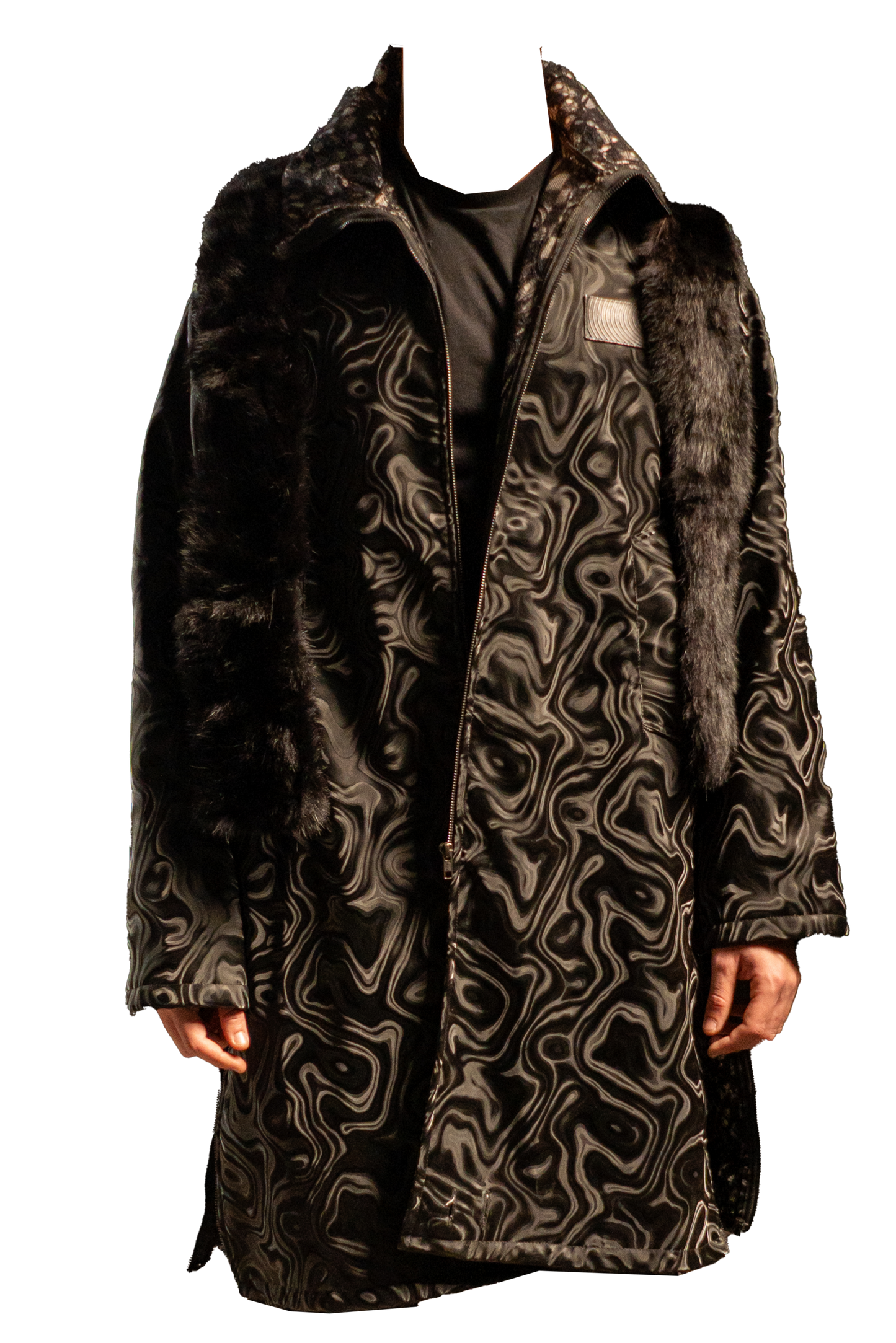 Patterned Leather with Genuine Fur Adjustable Coat