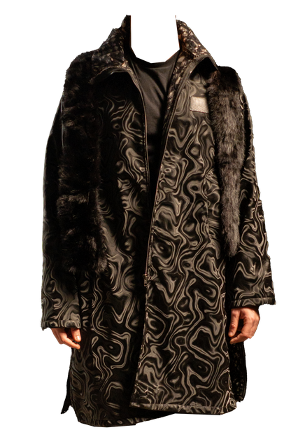 Patterned Leather with Genuine Fur Adjustable Coat