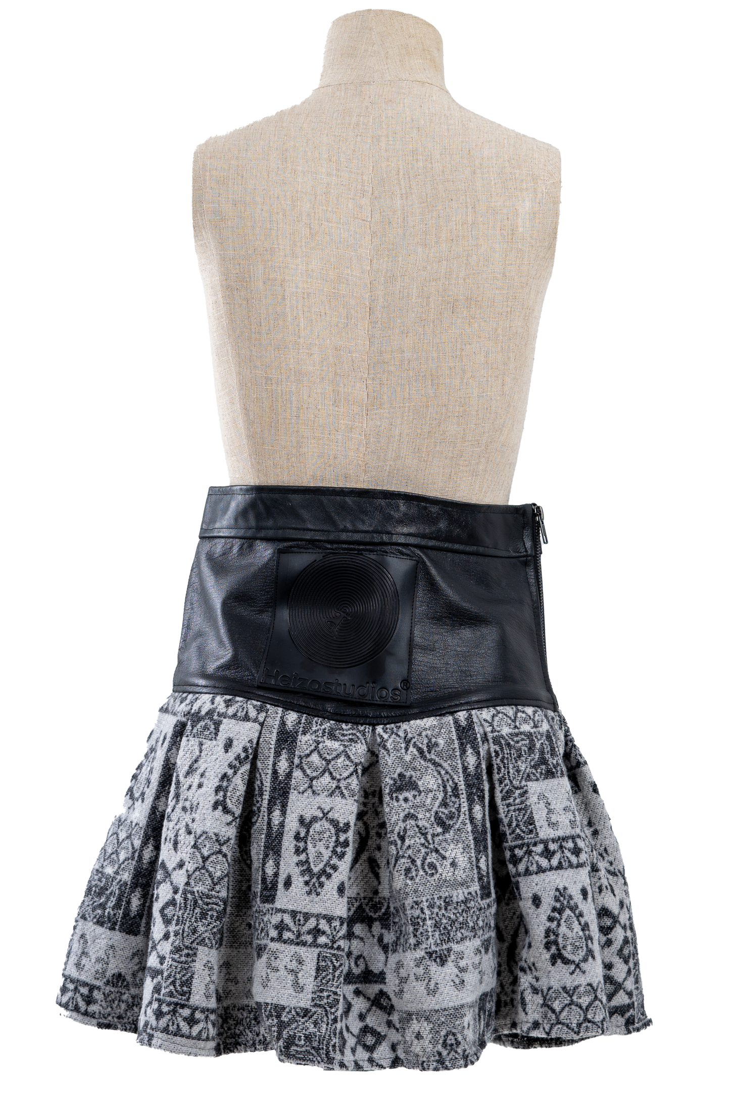 Genuine Leather Gray Patterned Skirt