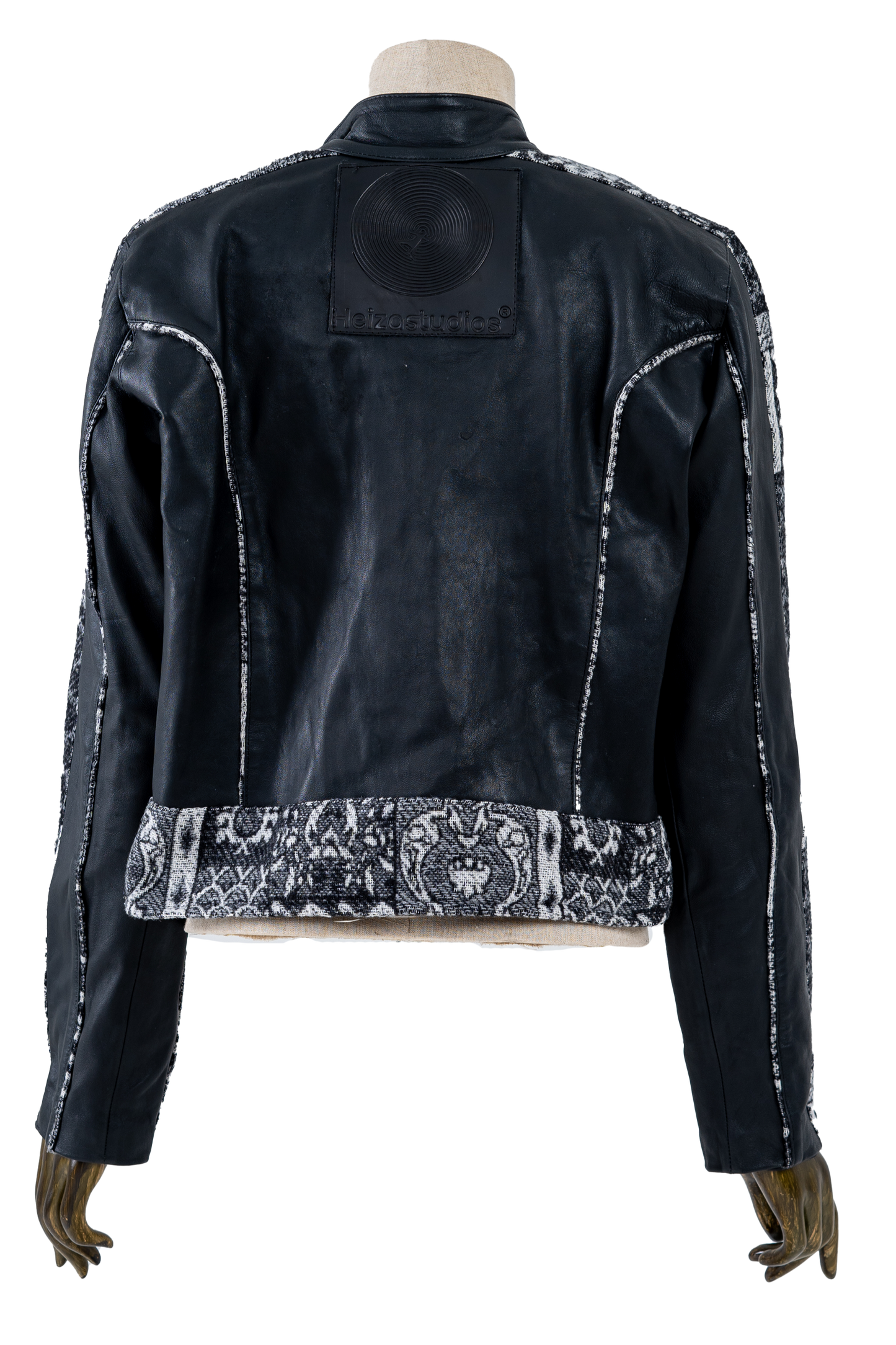 Black Genuine Leather Black Patterned Racer Jacket