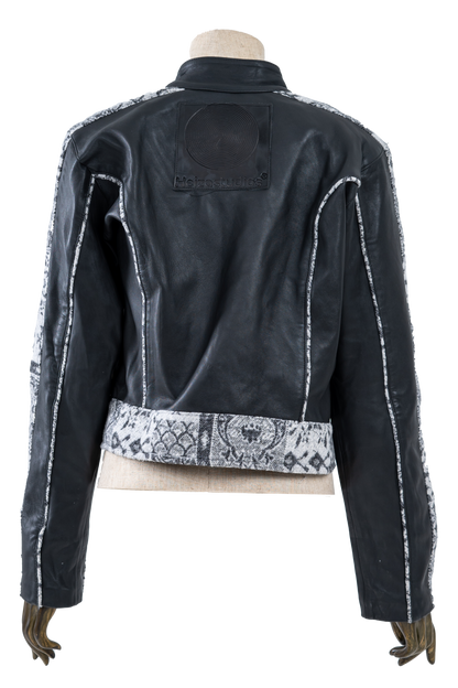 Genuine Leather Gray Patterned Racer Jacket
