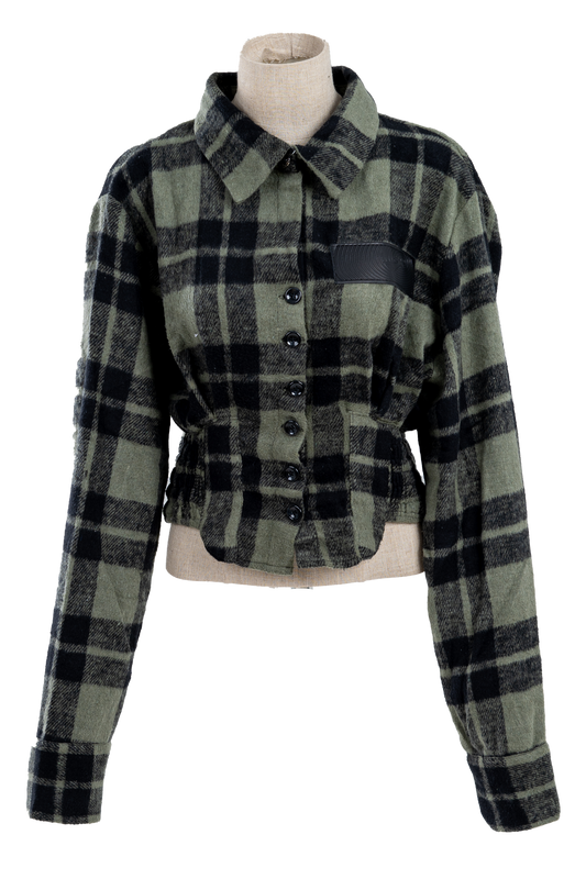 Cropped Green Plaid shirt