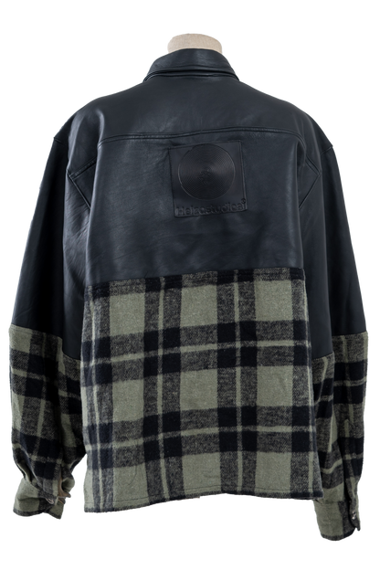 Genuine Leather and Green Plaid Flannel shirt
