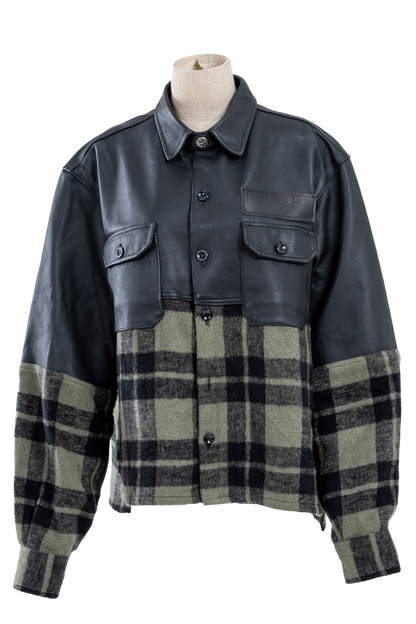 Genuine Leather and Green Plaid Flannel shirt
