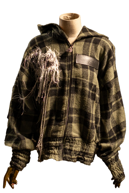 Green plaid bands zip-up hoodie