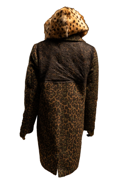 Cheetah print & genuine fur hooded coat