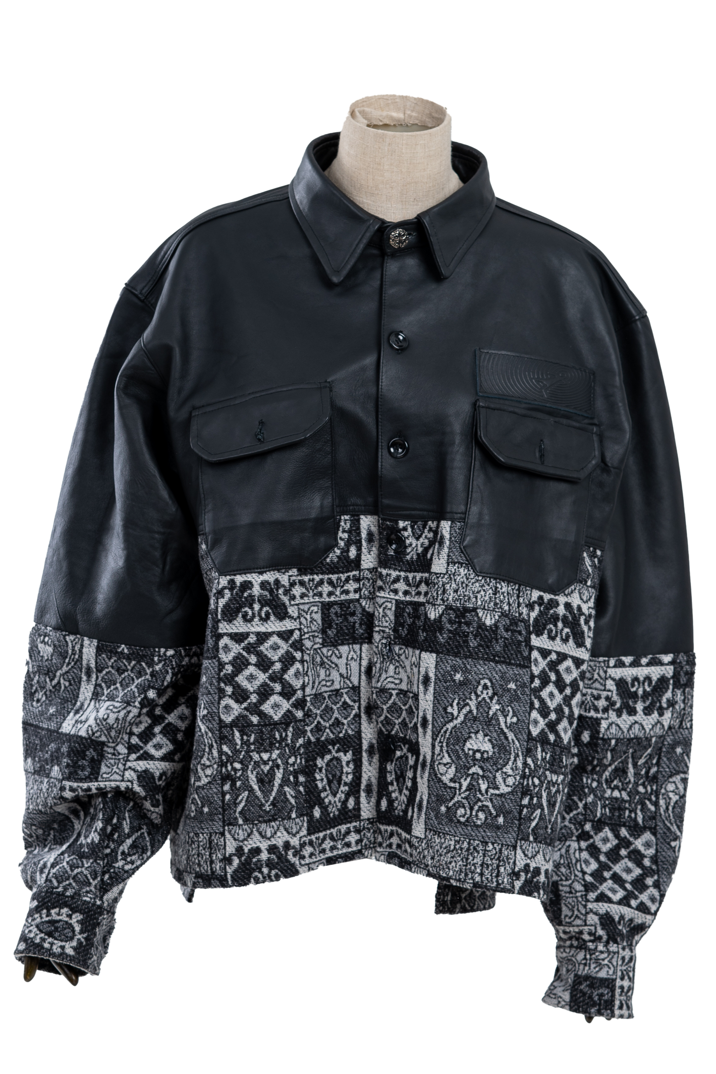 Genuine leather black Patterned shirt